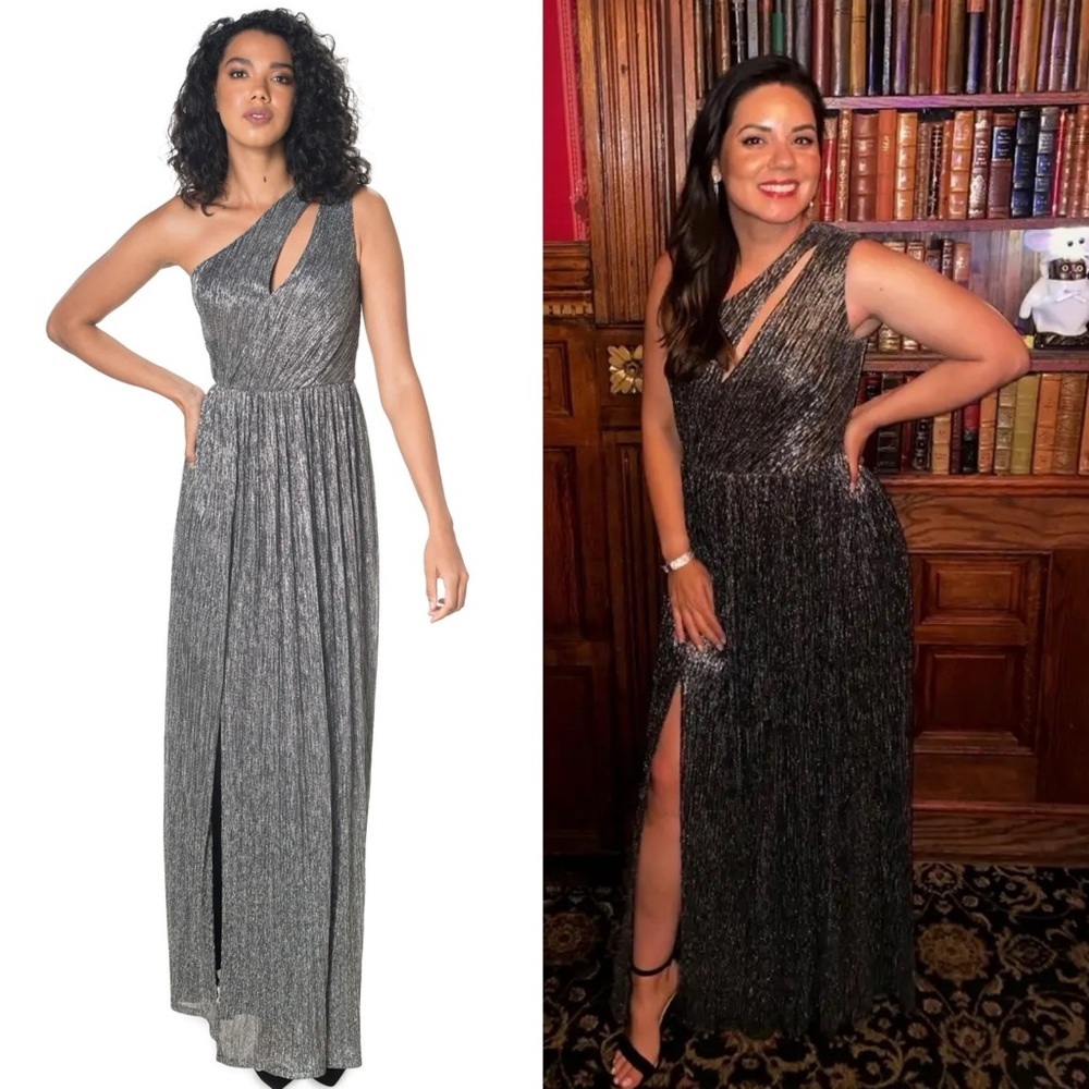 Dress the Population Silver Sequin One-Shoulder Gown